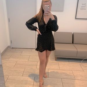 Reformation Black Longsleeved Patterned Mini Dress